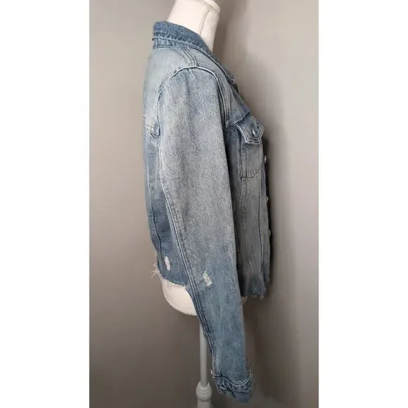 Blank NYC Denim Jacket Medium Light Wash Distressed Trucker Y2K Casual - Picture 6 of 10